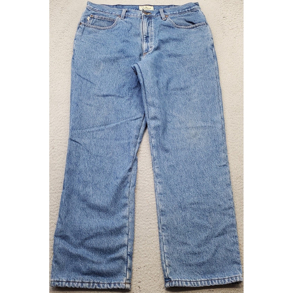 L.L. Bean Straight Jeans Mens 36x30 Blue Denim Classic Fit Fleece Lined 162343